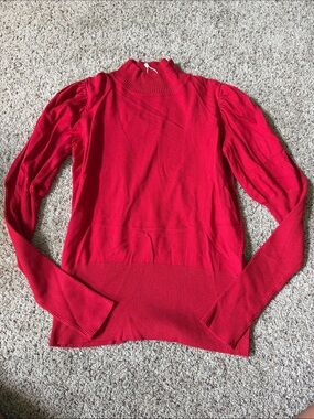 Castro Red Puff Sleeve Turtleneck Sweater